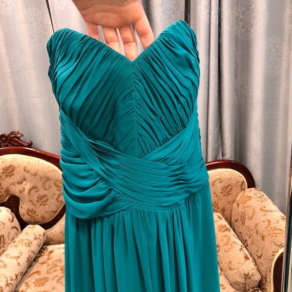 Dessy Strapless Grecian Bridesmaid Chiffon Dress - Picture 3 of 10